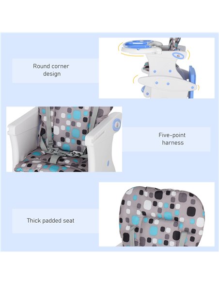 HOMCOM HDPE 3-in-1 Baby Booster High Chair Blue - pic 6289 | FastDaddyshop
