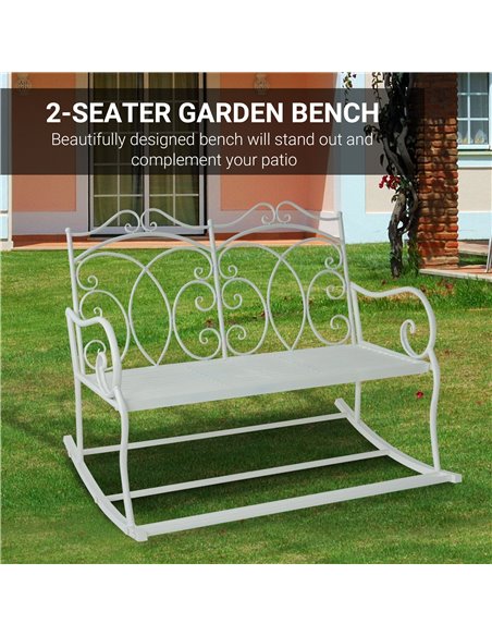 Outsunny Patio 2 Seater Rocking Bench Steel Garden Outdoor Garden Loveseat Chair w/ Decorative Backrest White 84B-078 - pic 62890 | FastDaddyshop