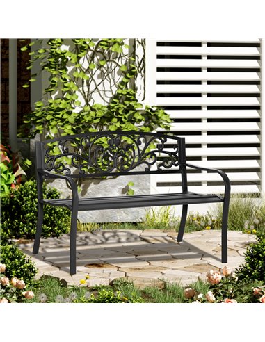 Outsunny 2 Seater Metal Garden Park Bench Porch Outdoor Furniture Patio Chair Seat Black 840-036