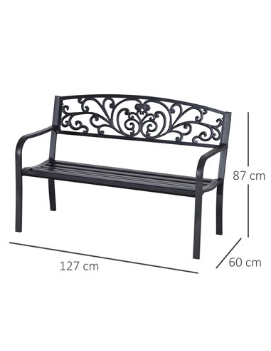 Outsunny 2 Seater Metal Garden Park Bench Porch Outdoor Furniture Patio Chair Seat Black 840-036