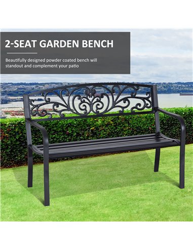 Outsunny 2 Seater Metal Garden Park Bench Porch Outdoor Furniture Patio Chair Seat Black 840-036