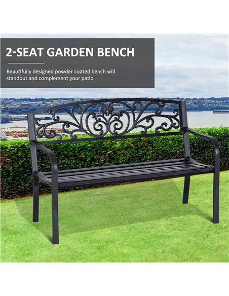 Outsunny 2 Seater Metal Garden Park Bench Porch Outdoor Furniture Patio Chair Seat Black 840-036 - pic 62916 | FastDaddyshop