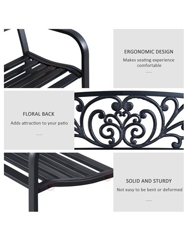 Outsunny 2 Seater Metal Garden Park Bench Porch Outdoor Furniture Patio Chair Seat Black 840-036