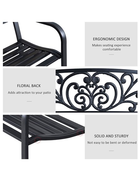 Outsunny 2 Seater Metal Garden Park Bench Porch Outdoor Furniture Patio Chair Seat Black 840-036 - pic 62917 | FastDaddyshop