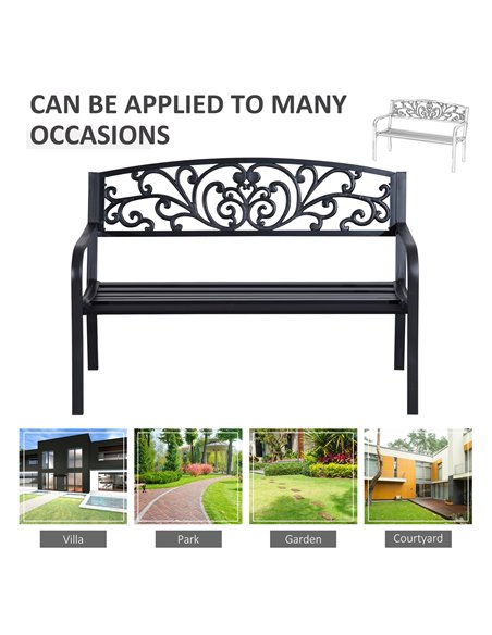 Outsunny 2 Seater Metal Garden Park Bench Porch Outdoor Furniture Patio Chair Seat Black 840-036 - pic 62918 | FastDaddyshop