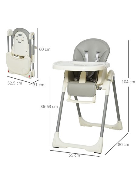 HOMCOM Foldable Baby High Chair Convertible to Toddler Chair Height Adjustable with Removable Tray 5-Point Harness Mobile with W - pic 6293 | FastDaddyshop