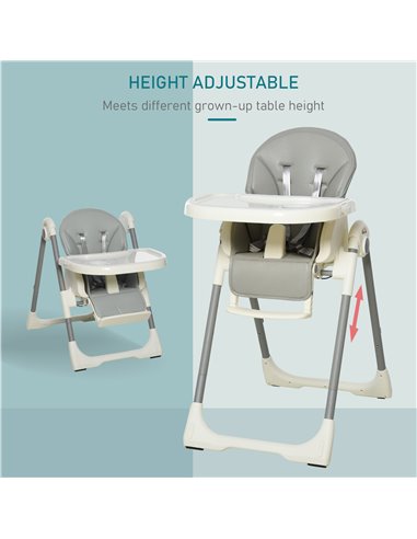 HOMCOM Foldable Baby High Chair Convertible to Toddler Chair Height Adjustable with Removable Tray 5-Point Harness Mobile with W