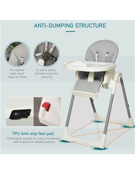HOMCOM Foldable Baby High Chair Convertible to Toddler Chair Height Adjustable with Removable Tray 5-Point Harness Mobile with W - pic 6295 | FastDaddyshop