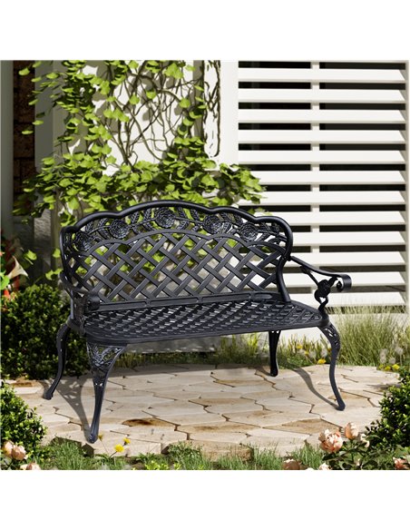 Outsunny Cast Aluminium Garden Bench Outdoor Patio 2 Seater High Back Chair Armrest Antique Style Black 84B-189 - pic 62950 | FastDaddyshop