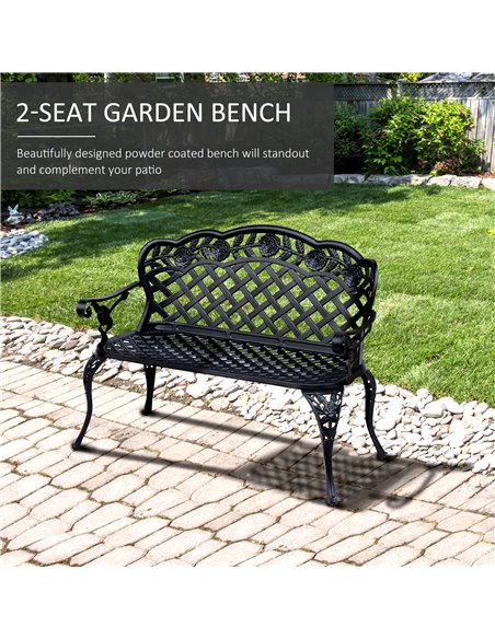 Outsunny Cast Aluminium Garden Bench Outdoor Patio 2 Seater High Back Chair Armrest Antique Style Black 84B-189 - pic 62952 | FastDaddyshop