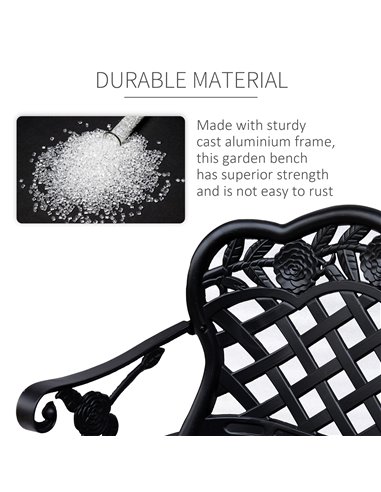 Outsunny Cast Aluminium Garden Bench Outdoor Patio 2 Seater High Back Chair Armrest Antique Style Black 84B-189