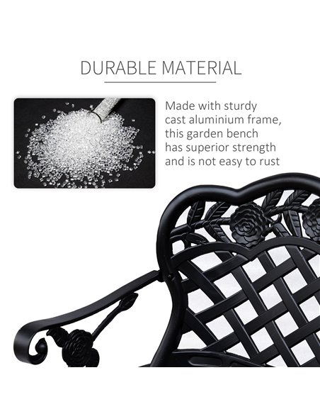 Outsunny Cast Aluminium Garden Bench Outdoor Patio 2 Seater High Back Chair Armrest Antique Style Black 84B-189 - pic 62955 | FastDaddyshop