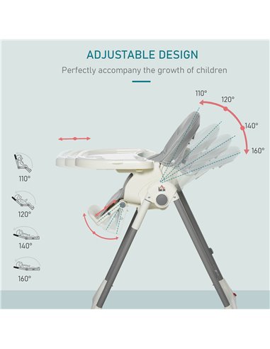 HOMCOM Foldable Baby High Chair Convertible to Toddler Chair Height Adjustable with Removable Tray 5-Point Harness Mobile with W