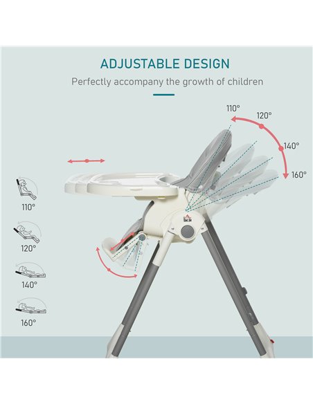 HOMCOM Foldable Baby High Chair Convertible to Toddler Chair Height Adjustable with Removable Tray 5-Point Harness Mobile with W - pic 6296 | FastDaddyshop