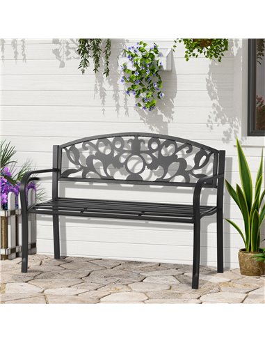 Outsunny Metal 2 Seater Patio Bench, Outdoor Garden Park Yard Furniture, Porch Chair, Black, 128L x 91H x 50W cm 84B-283