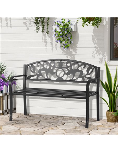 Outsunny Metal 2 Seater Patio Bench, Outdoor Garden Park Yard Furniture, Porch Chair, Black, 128L x 91H x 50W cm 84B-283 - pic 62977 | FastDaddyshop