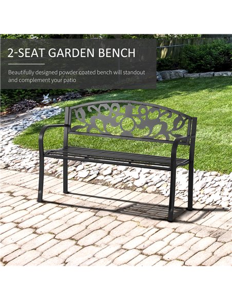 Outsunny Metal 2 Seater Patio Bench, Outdoor Garden Park Yard Furniture, Porch Chair, Black, 128L x 91H x 50W cm 84B-283 - pic 62979 | FastDaddyshop