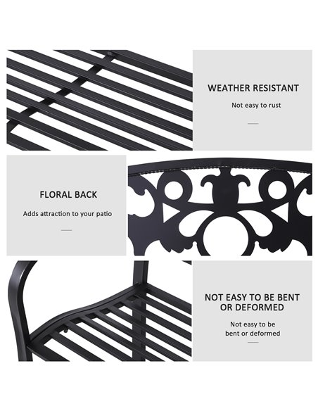 Outsunny Metal 2 Seater Patio Bench, Outdoor Garden Park Yard Furniture, Porch Chair, Black, 128L x 91H x 50W cm 84B-283 - pic 62980 | FastDaddyshop