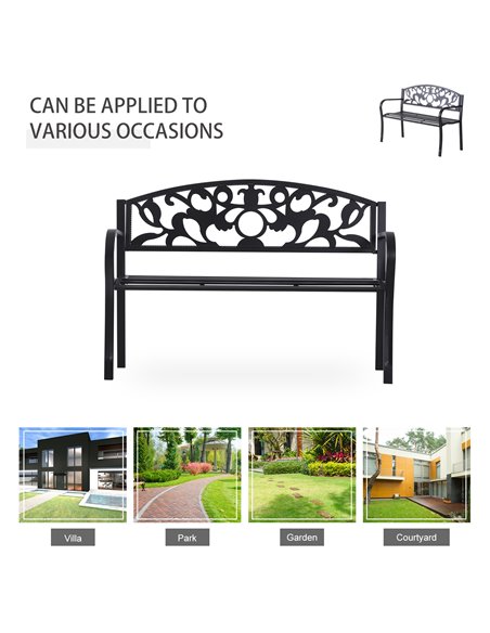 Outsunny Metal 2 Seater Patio Bench, Outdoor Garden Park Yard Furniture, Porch Chair, Black, 128L x 91H x 50W cm 84B-283 - pic 62981 | FastDaddyshop