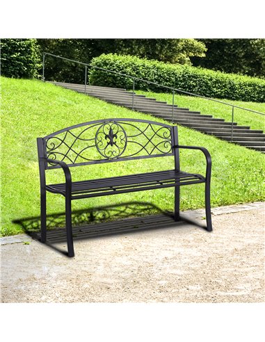 Outsunny 2 Seater Outdoor Patio Metal Garden Bench Yard Furniture Porch  Park Chair Loveseat Black 129L x 91H x 50W cm 84B-284