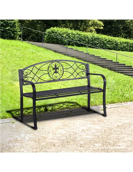Outsunny 2 Seater Outdoor Patio Metal Garden Bench Yard Furniture Porch  Park Chair Loveseat Black 129L x 91H x 50W cm 84B-284 - pic 62986 | FastDaddyshop