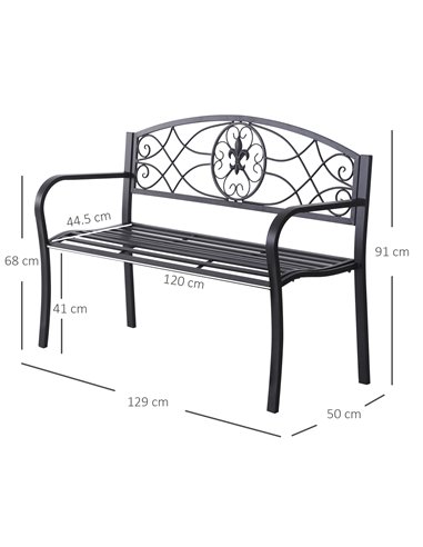 Outsunny 2 Seater Outdoor Patio Metal Garden Bench Yard Furniture Porch  Park Chair Loveseat Black 129L x 91H x 50W cm 84B-284