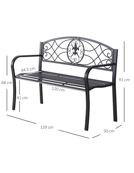 Outsunny 2 Seater Outdoor Patio Metal Garden Bench Yard Furniture Porch  Park Chair Loveseat Black 129L x 91H x 50W cm 84B-284 - pic 62987 | FastDaddyshop