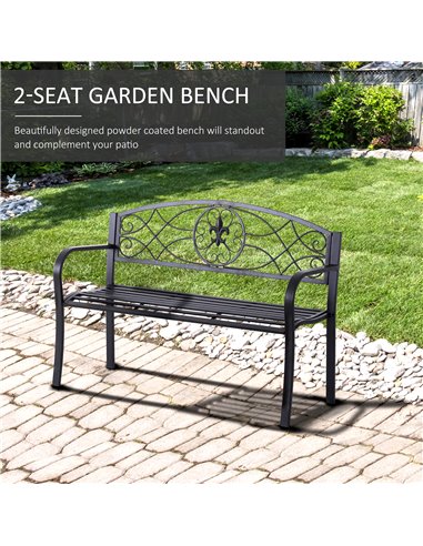 Outsunny 2 Seater Outdoor Patio Metal Garden Bench Yard Furniture Porch  Park Chair Loveseat Black 129L x 91H x 50W cm 84B-284