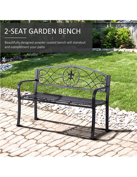 Outsunny 2 Seater Outdoor Patio Metal Garden Bench Yard Furniture Porch  Park Chair Loveseat Black 129L x 91H x 50W cm 84B-284 - pic 62988 | FastDaddyshop
