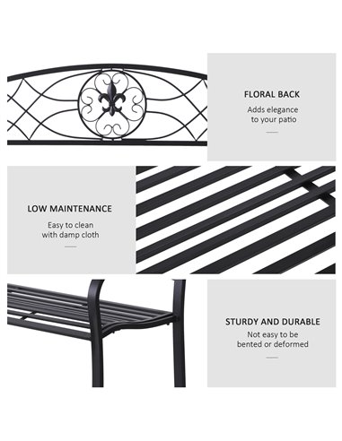 Outsunny 2 Seater Outdoor Patio Metal Garden Bench Yard Furniture Porch  Park Chair Loveseat Black 129L x 91H x 50W cm 84B-284