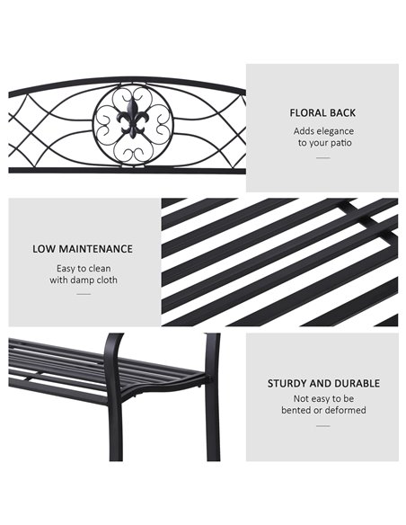 Outsunny 2 Seater Outdoor Patio Metal Garden Bench Yard Furniture Porch  Park Chair Loveseat Black 129L x 91H x 50W cm 84B-284 - pic 62989 | FastDaddyshop