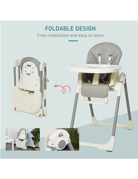 HOMCOM Foldable Baby High Chair Convertible to Toddler Chair Height Adjustable with Removable Tray 5-Point Harness Mobile with W - pic 6299 | FastDaddyshop