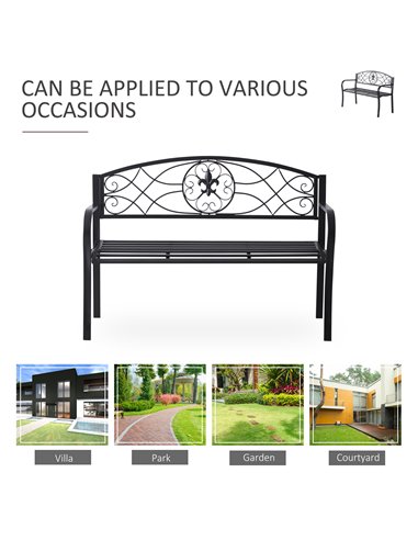 Outsunny 2 Seater Outdoor Patio Metal Garden Bench Yard Furniture Porch  Park Chair Loveseat Black 129L x 91H x 50W cm 84B-284