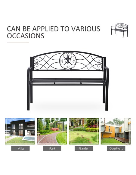 Outsunny 2 Seater Outdoor Patio Metal Garden Bench Yard Furniture Porch  Park Chair Loveseat Black 129L x 91H x 50W cm 84B-284 - pic 62990 | FastDaddyshop
