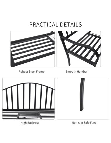 Outsunny Outdoor Metal Frame Bench Patio Park Garden Seating Chair with Foldable Middle Table 84B-241