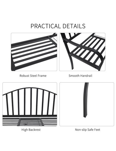 Outsunny Outdoor Metal Frame Bench Patio Park Garden Seating Chair with Foldable Middle Table 84B-241 - pic 63016 | FastDaddyshop