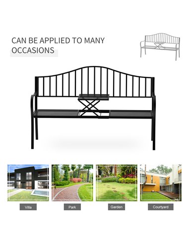 Outsunny Outdoor Metal Frame Bench Patio Park Garden Seating Chair with Foldable Middle Table 84B-241