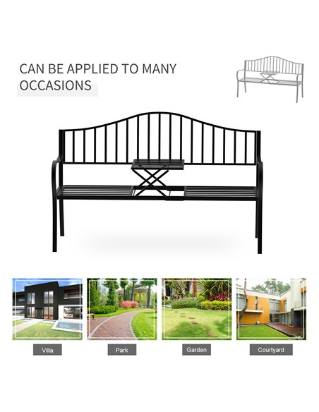 Outsunny Outdoor Metal Frame Bench Patio Park Garden Seating Chair with Foldable Middle Table 84B-241 - pic 63017 | FastDaddyshop