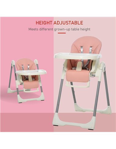HOMCOM Foldable Baby High Chair Convertible to Toddler Chair Height Adjustable with Removable Tray 5-Point Harness Mobile with W