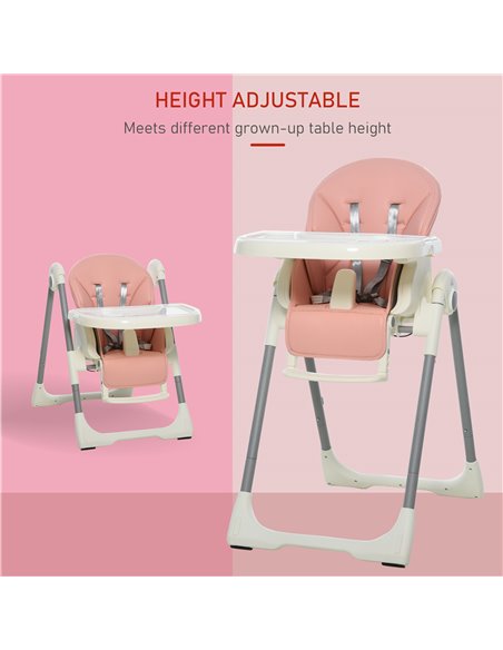 HOMCOM Foldable Baby High Chair Convertible to Toddler Chair Height Adjustable with Removable Tray 5-Point Harness Mobile with W - pic 6302 | FastDaddyshop