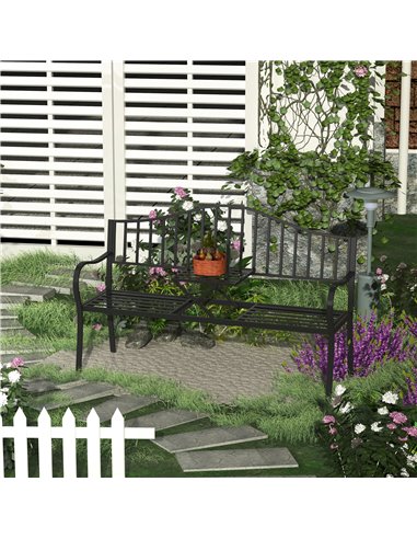 Outsunny Outdoor Metal Frame Bench Patio Park Garden Seating Chair with Foldable Middle Table 84B-241