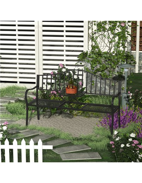 Outsunny Outdoor Metal Frame Bench Patio Park Garden Seating Chair with Foldable Middle Table 84B-241 - pic 63020 | FastDaddyshop