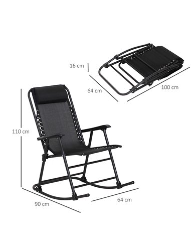 Outsunny Rocking Garden Chair, Foldable Outdoor Rocker with Adjustable Zero-Gravity Seat and Headrest, Ideal for Camping, Fishin