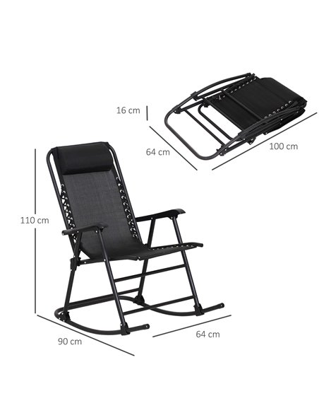 Outsunny Rocking Garden Chair, Foldable Outdoor Rocker with Adjustable Zero-Gravity Seat and Headrest, Ideal for Camping, Fishin - pic 63023 | FastDaddyshop