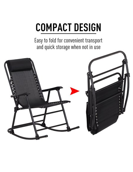 Outsunny Rocking Garden Chair, Foldable Outdoor Rocker with Adjustable Zero-Gravity Seat and Headrest, Ideal for Camping, Fishin - pic 63024 | FastDaddyshop
