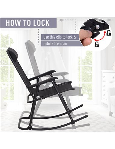 Outsunny Rocking Garden Chair, Foldable Outdoor Rocker with Adjustable Zero-Gravity Seat and Headrest, Ideal for Camping, Fishin