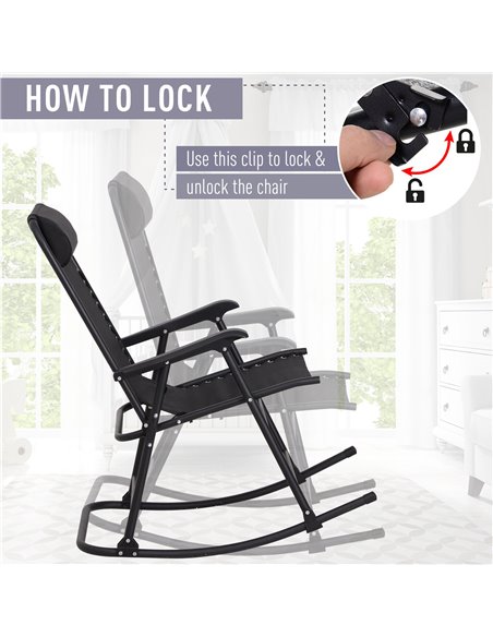 Outsunny Rocking Garden Chair, Foldable Outdoor Rocker with Adjustable Zero-Gravity Seat and Headrest, Ideal for Camping, Fishin - pic 63025 | FastDaddyshop