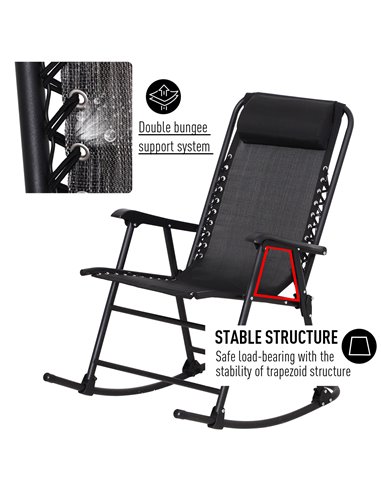 Outsunny Rocking Garden Chair, Foldable Outdoor Rocker with Adjustable Zero-Gravity Seat and Headrest, Ideal for Camping, Fishin