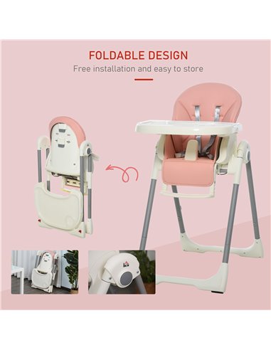 HOMCOM Foldable Baby High Chair Convertible to Toddler Chair Height Adjustable with Removable Tray 5-Point Harness Mobile with W