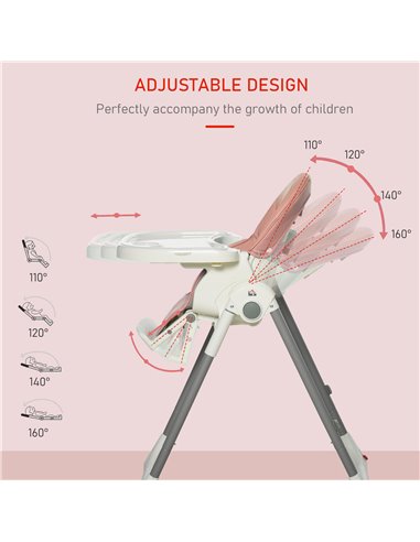 HOMCOM Foldable Baby High Chair Convertible to Toddler Chair Height Adjustable with Removable Tray 5-Point Harness Mobile with W